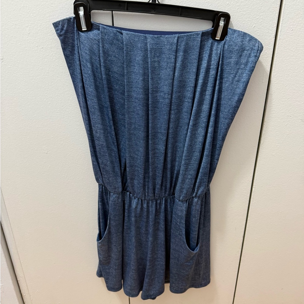 Blue Sleeveless Romper with Pockets